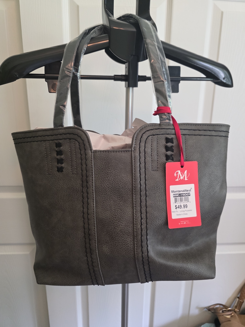 Montana West Olive Green Tote with Pink Tag Accent